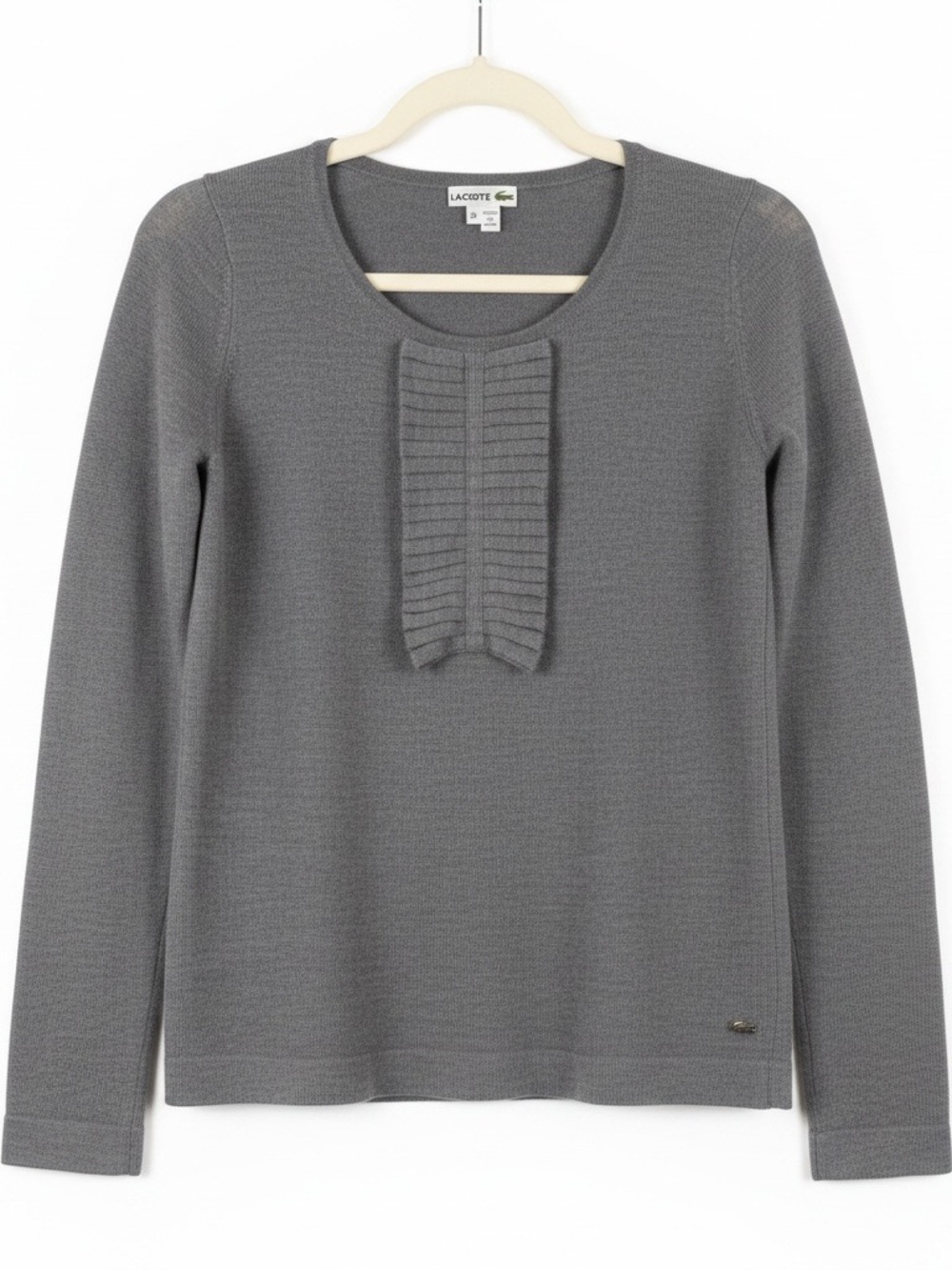 Lacoste Gray Fine Knit Sweater with Pleated Detail Size 36